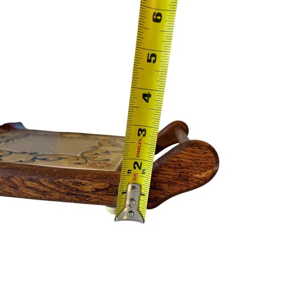 Antique vintage wood serving tray with handles handcrafted 13.5" ceramic tile - Picture 9 of 13